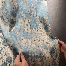 厂家批发新款高档美式复古窗帘北欧轻奢蓝色田园小碎花布遮光成品