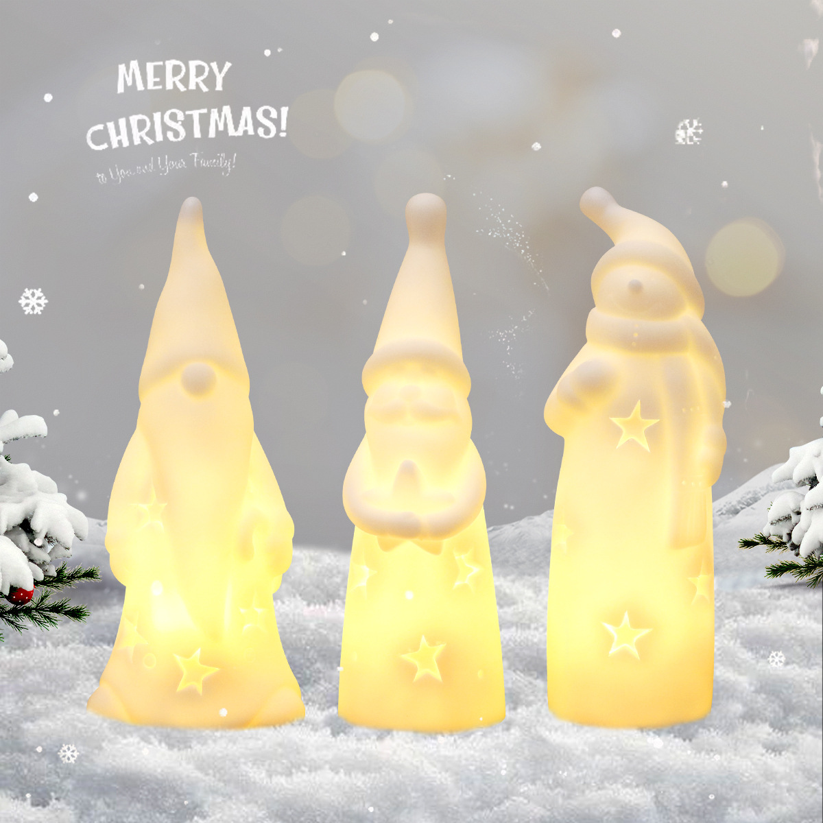 (2개) 크리스마스 창조적 인 밤 빛 침실 침실 분위기 LED 촛불 빛 산타 촛불 빛 장식 빛