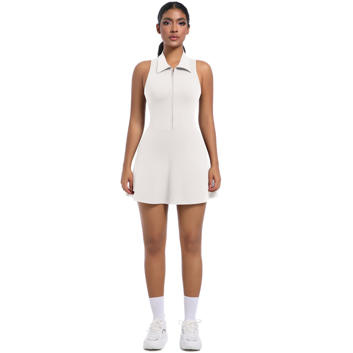 Nouvelle robe de sport taille haute à col rabattu et coupe ajustée pour femme, tenue de course, de golf, de tennis, de yoga_voghion.com