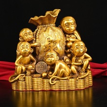 黄铜猴子摆件生肖猴五猴送福吉祥物玄关客厅家居工艺品摆件