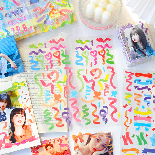 New Color Ribbon Series Handnote Sticker Cute PVC Waterproof Small Sticker Material Paper Wholesale