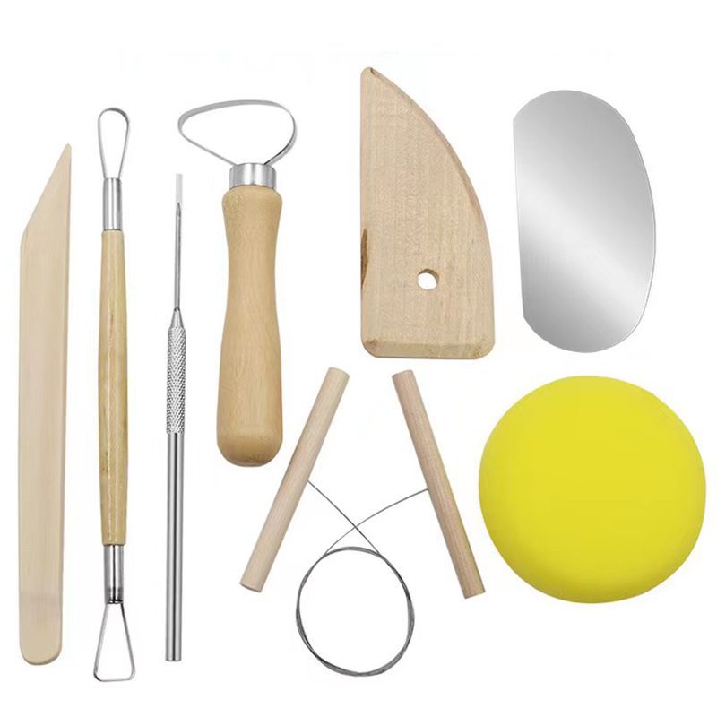 8 piezas de herramientas de cerámica cuchillo limpio esponja de barro de cerámica suave cuchillo de madera de dibujo en blanco para principiantes caja de regalo