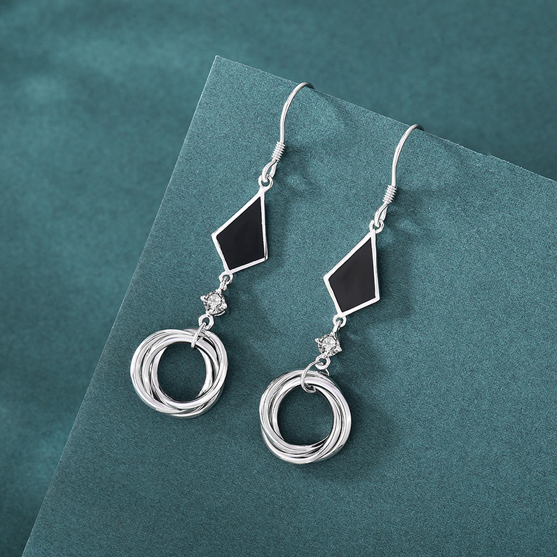 韩一黑玛瑙耳坠条纹形s925长款几何耳环流苏耳线星星耳坠耳饰