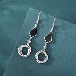 韩一黑玛瑙耳坠条纹形s925长款几何耳环流苏耳线星星耳坠耳饰