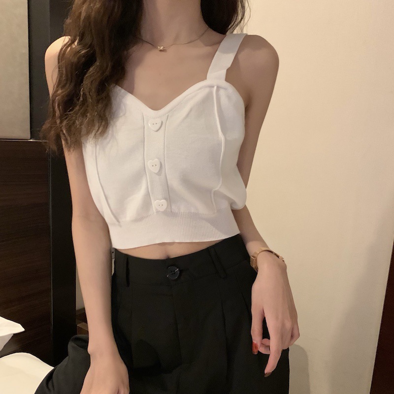 Holiday, Daily Occasion V Neck Neckline Slim Fit Type Wholesale Women'S Casual Fashion Simple Style Heart Shape Solid Color Multicolor Front Button Button Tank Tops