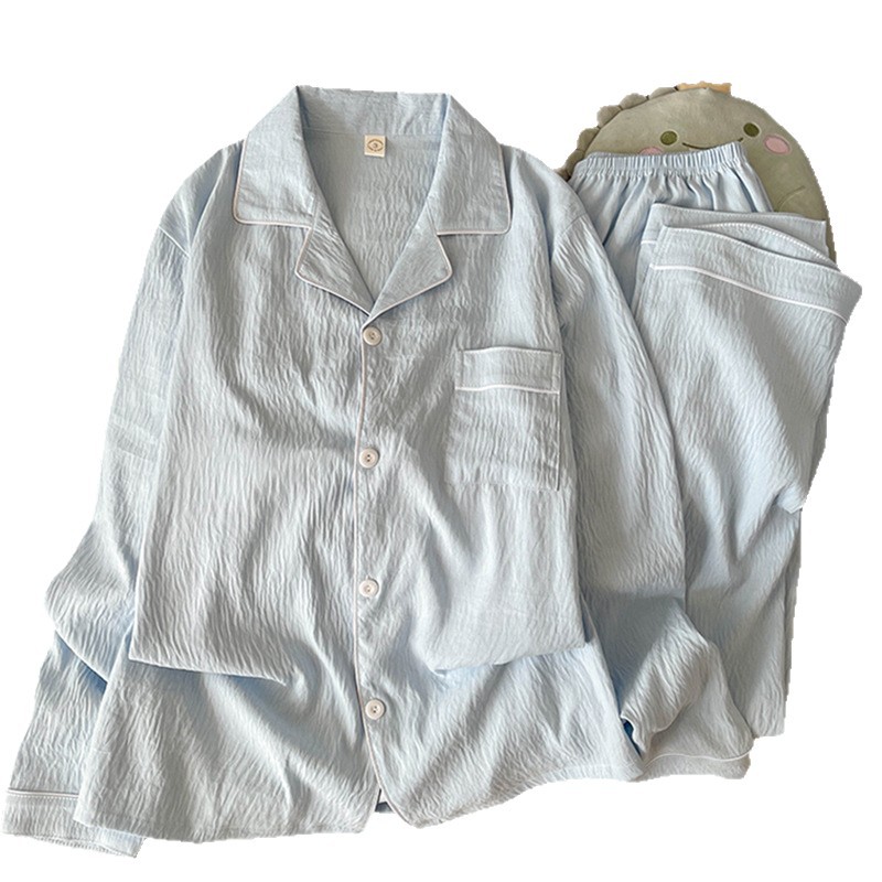 Lujo ligero color sólido pijama de hombre primavera y otoño nubes de algodón de manga larga juventud ropa de casa set de verano