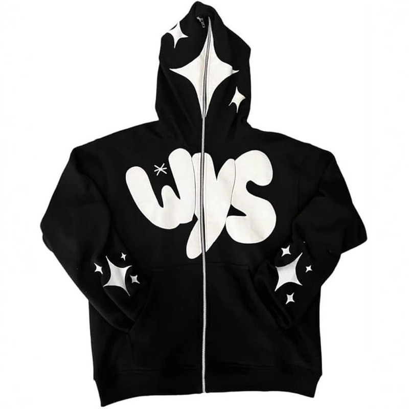 European and American Dark Sweatshirt Men's and Women's Hoodie Gothic Couple Harajuku Large Size Five-pointed Star Printed Zipper Sweatshirt