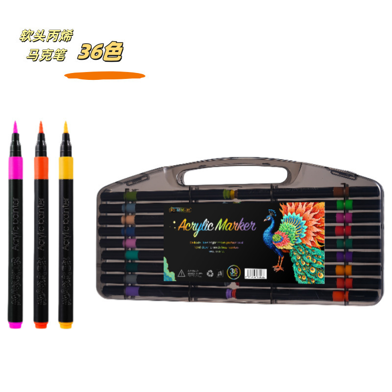 Pequeña caja negra marcador de acrílico blando pincel de dibujo especial para estudiantes de primaria opaco color plegable marcador de acrílico