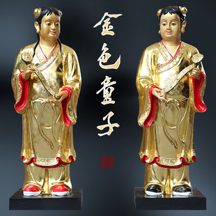 Statue of Guanyin with a Boy and a Girl 1.6m Tall Temple Resin Statue of the Bodhisattva Samantabhadra and the Golden and Jade Children to Attract Wealth