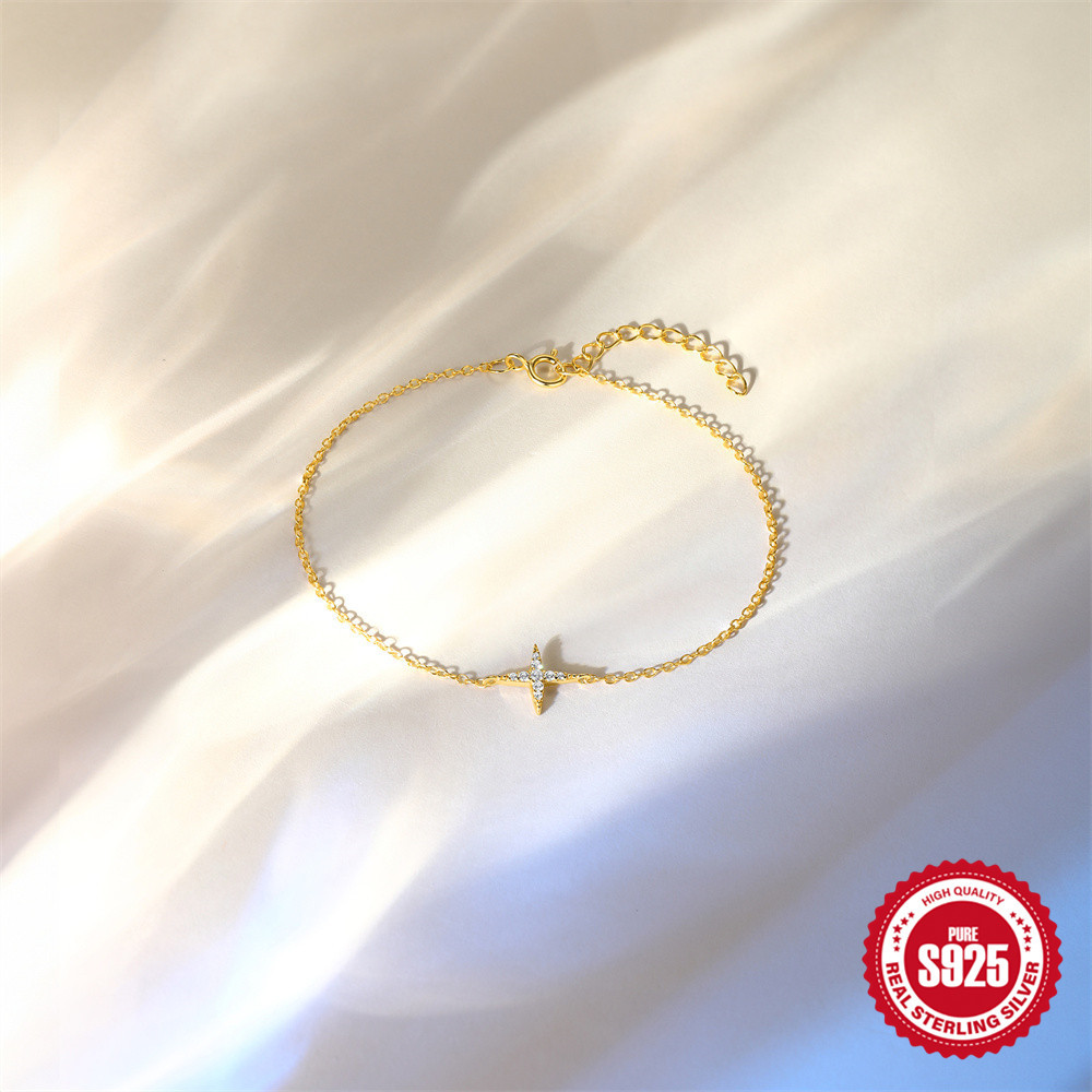 El nuevo S925 plata con incrustaciones de diamantes, cuatro estrellas, pulsera delgada simple, temperamento de moda femenina, accesorios de elementos de venta caliente