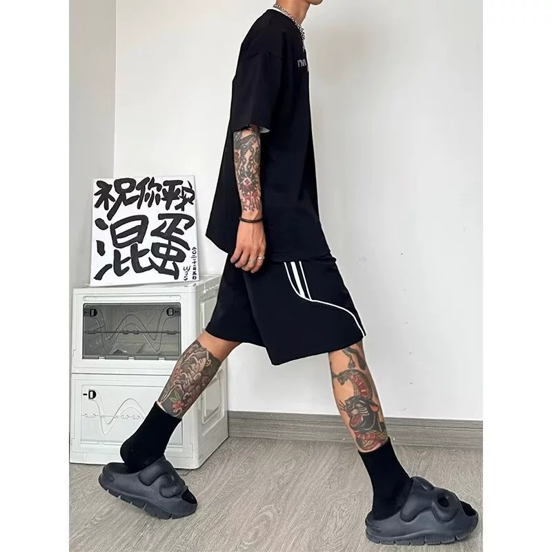 Американские быстрые сухие шорты мужской 2024 новый летний прилив бинс полосатый спортивный тренд свободные повседневные брюки