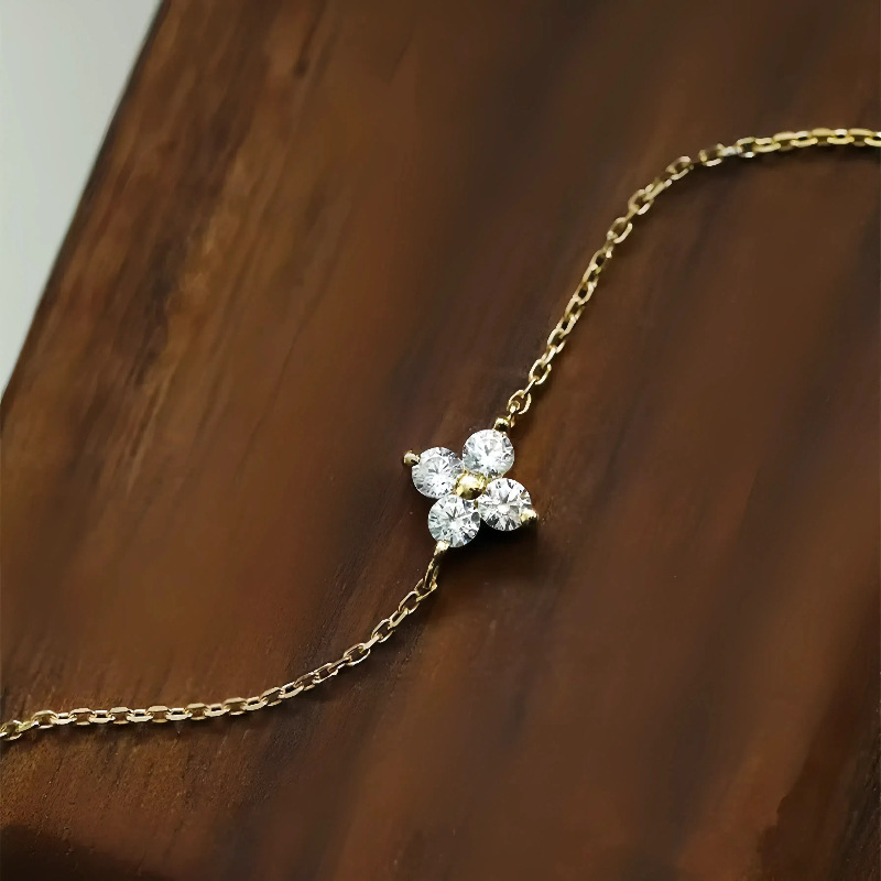 S925 plata esterlina chapado en oro 14K clásico cuatro hojas brazalete mujer diseño minimalista con flores de diamantes moda accesorios de pie versátiles
