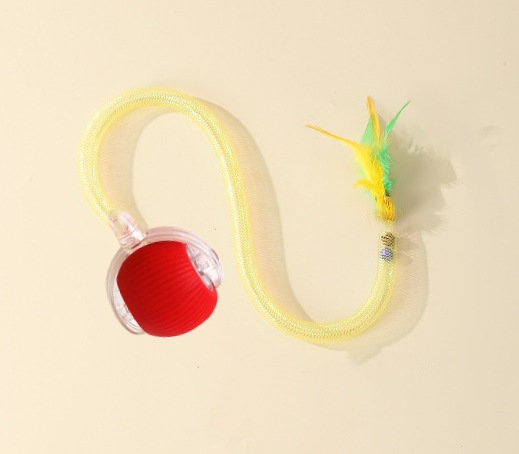 깃털 탄력 꼬리 고양이 놀리는 공-빨간색