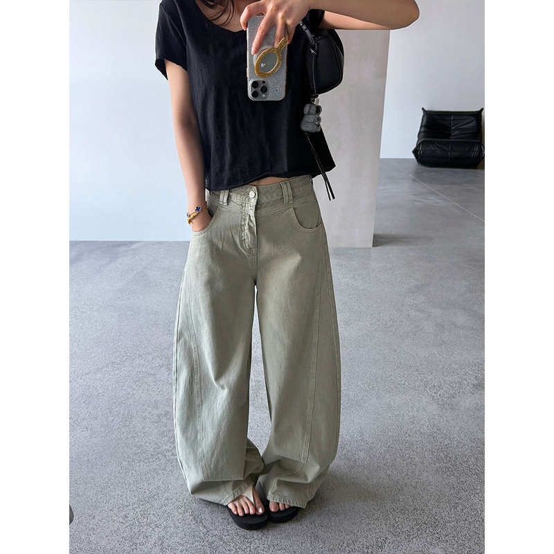 [Wang Qizhi] American-Style Three-Dimensional Cut Wide-Leg Pants for Women, Summer Slimming Casual Washed Denim Pants Wq310