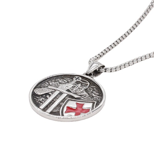 P0924 Wholesale Fashionable, Trendy, and Vintage Cross & Shield Design with Deadpool Motif—Men's Titanium Steel Pendant