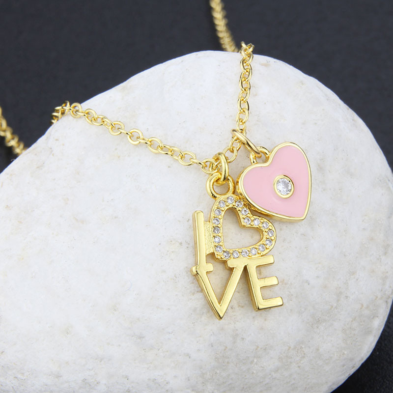 Retro Heart Letter Combination Pendant Tag Copper Gold-plated Necklace display picture 6
