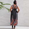 Large print elastic waist dress long ice silk plus fat long skirt