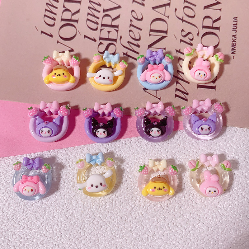 Cestas de flores de fruta de dibujos animados Sanrio accesorios de resina diy caja de teléfono móvil agujero de botón de zapato taza de agua material hecho a mano