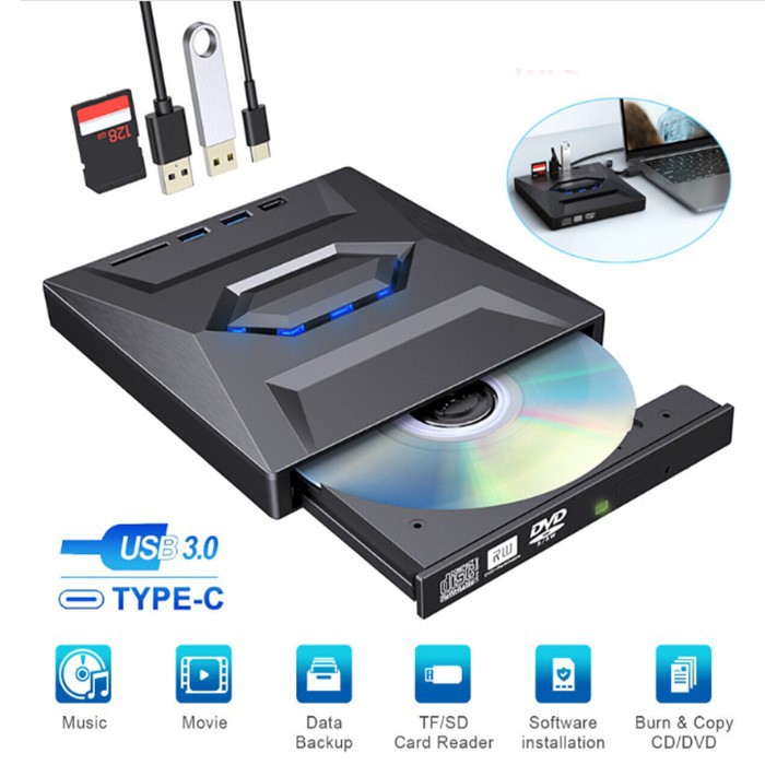 7合1外置光驱DVD刻录机多功能USB3.0/Type-c可外接U盘可插卡扩展