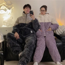 情侣睡衣女冬季新款三层夹棉休闲时尚家居服加厚加绒男款睡衣套装