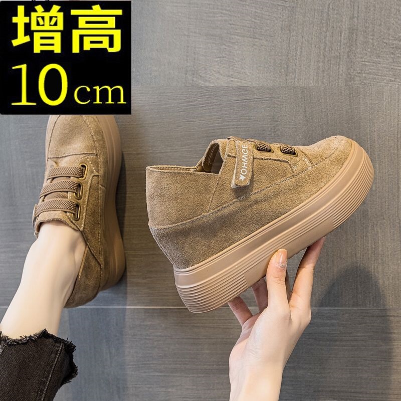 Women's height-increasing 10cm spring/autumn platform shoes, new style with Velcro, small size single shoes, round toe, casual fur Women's height-increasing 10cm spring/autumn platform shoes, new style with Velcro, small size single shoes, round toe, casual fur
