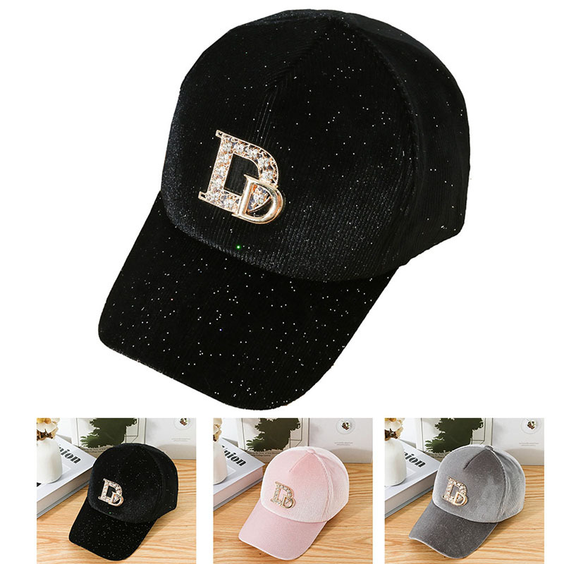 Velvet Baseball Cap Women's Korean-style ins Autumn and Winter D Letter Diamond Cap Sunshade Thickened Warm Hat