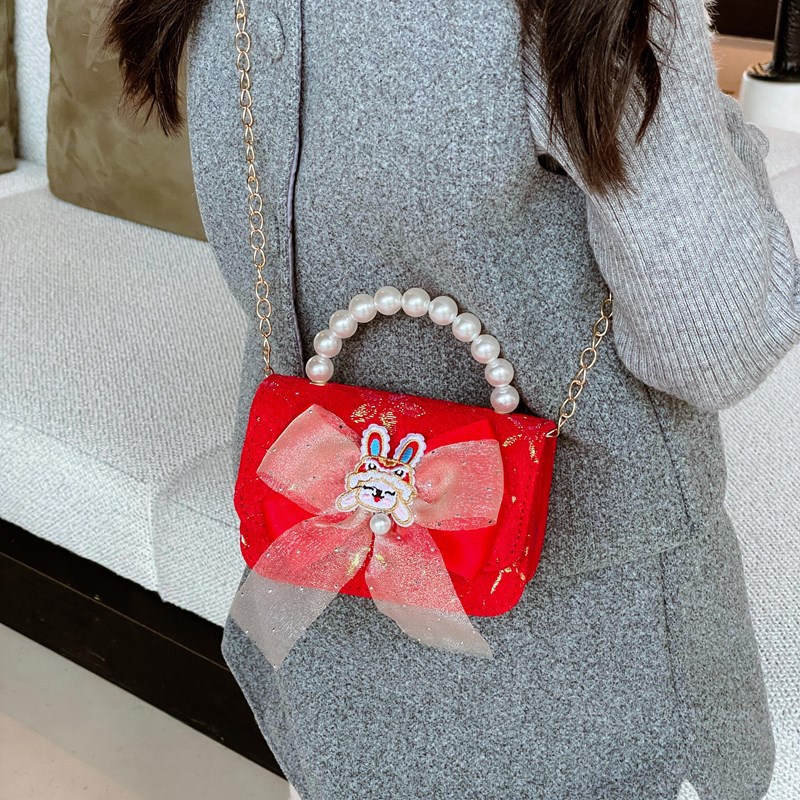 Bolsos rojos para niños, bolsos de arco de perla para chicas, regalos de Navidad y Año Nuevo, bolsos de transporte