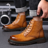 Мужские новые модные универсальные хлопковые ботинки на сухожильной подошве 2025 года. Ботинки «Мартен» в британском стиле рабочей одежды плюс теплые бархатные ботинки «Мартен».
