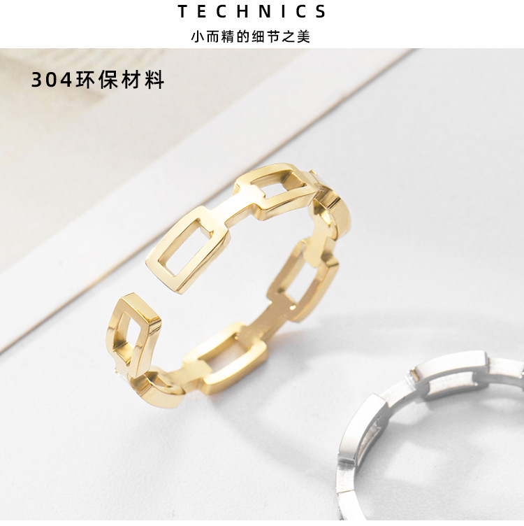 PVD Coated 18K Gold Real Gold Plated Geometric 304 Stainless Steel Simple Style Waterproof Non Tarnish Rings display picture 21