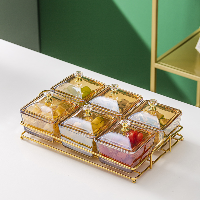 Vidrio separado fruta plato comercial merienda plato bar pie baño Club KTV rejilla plato con tapa