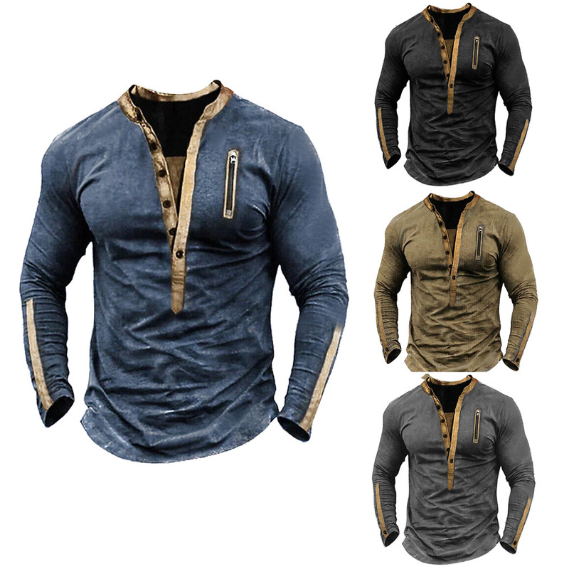 Foreign trade Men's solid color V-neck button casual sweater tactical sweater pullover training men's long sleeve cross-border men's clothing Foreign trade Men's solid color V-neck button casual sweater tactical sweater pullover training men's long sleeve cross-border men's clothing