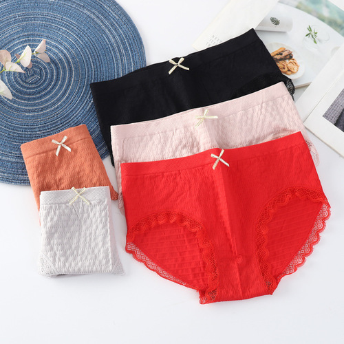 Bubble pants seamless traceless graphene naked ammonia breathable mid-waist solid color lace women's briefs underwear wholesale for women