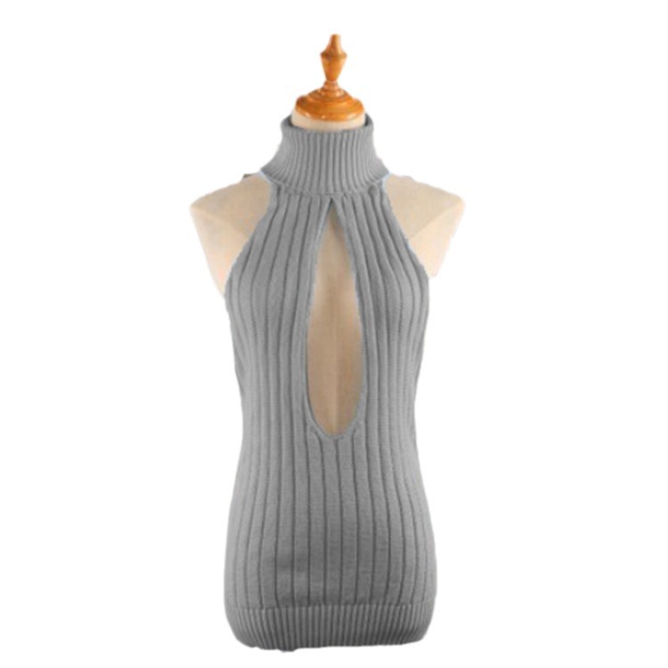 Backless sexy suéter femenino Virgin Killer espalda abierta trabajo boca sin mangas con cordones de hombro sexy pasión suéter fino femenino