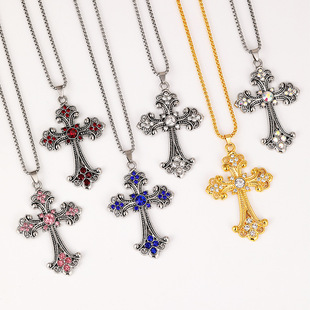 2025 New Baroque Style Cross Necklace Men's European and American Hip-Hop All-Match Pendant Women's Woolen Chain Trendy Pendant