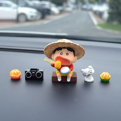 with a healing and comforting vibe, Car ornaments - straw-hat-shin-chan-tilting-head-shiro-radio-lucky-orange-with-traceless-adhesive