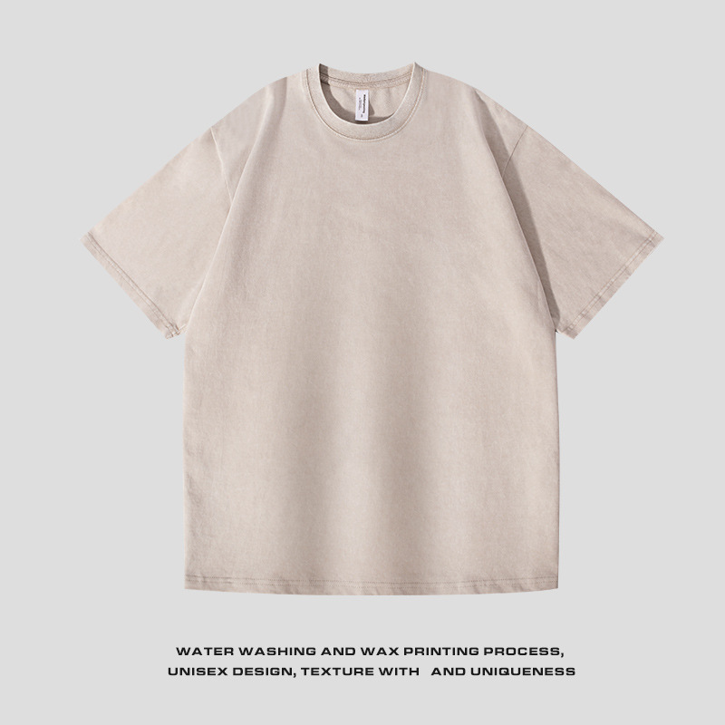 220g camiseta de manga corta lavada y desgastada transfronteriza de algodón con hombros caídos camisa de fondo oversize suelta camiseta retro top