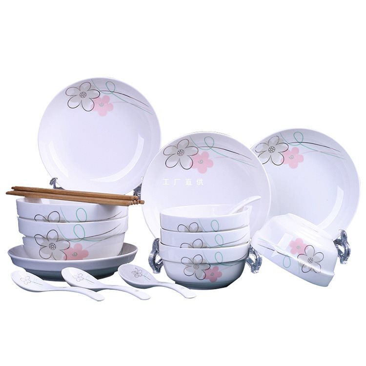 Wholesale bowls and dishes suit 18 head affordable instant noodle soup bowl household combination eating ceramic tableware cute Chinese bowl