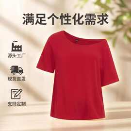 女装斜肩T恤女式 休闲露肩短袖打底衫工厂现货