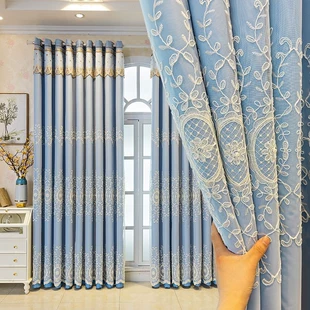 Shaoxing Keqiao простой европейский вышитый yarn интегрированныеFinished living room and bedroom large floating embroidery curtains