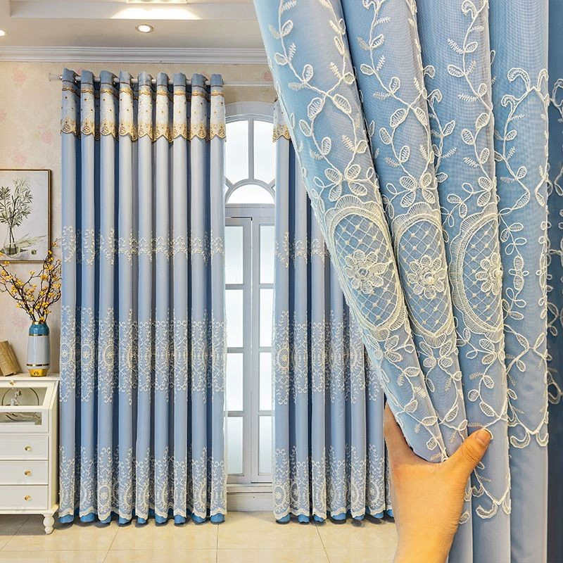 Shaoxing Keqiao простой европейский вышитый yarn интегрированныеFinished living room and bedroom large floating embroidery curtains