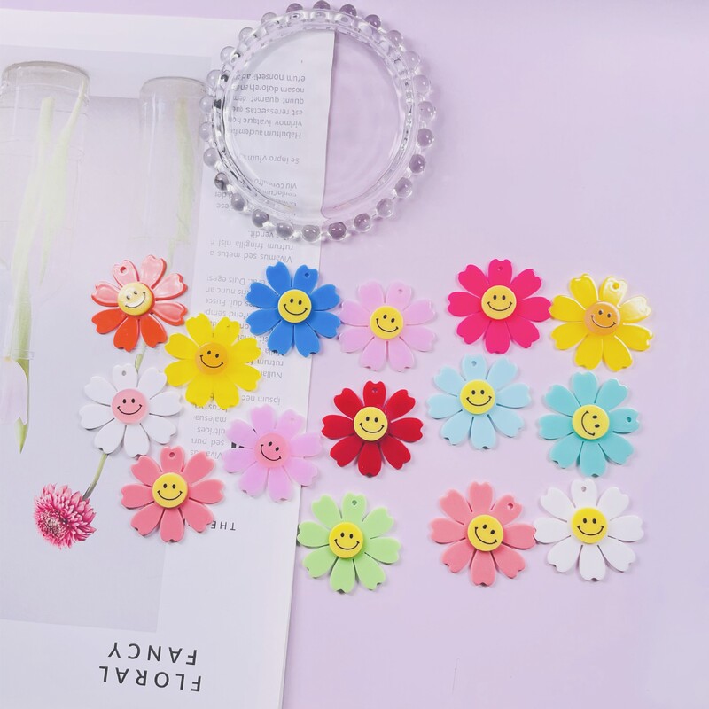 40mm Hanfeng Acrylic Composite Smiley Chrysanthemum Fashion Mobile Phone Chain Accessories Keychain Earrings DIY