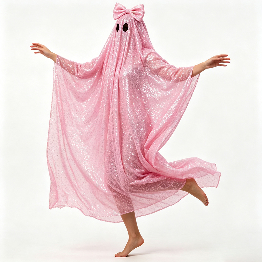 New cross-border Halloween pink shiny ghost cape cosplay costume with large bow, two-dimensional anime cape