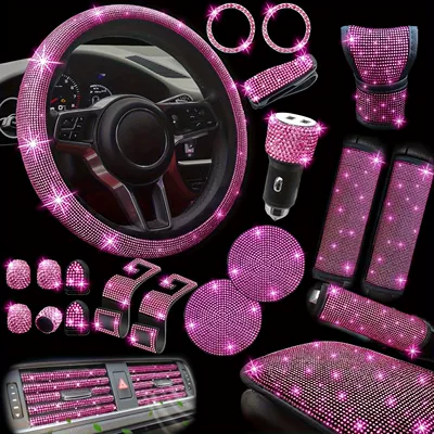 Steering wheel cover, parts 30 pieces of rhinestone suit - rose-red-38cm
