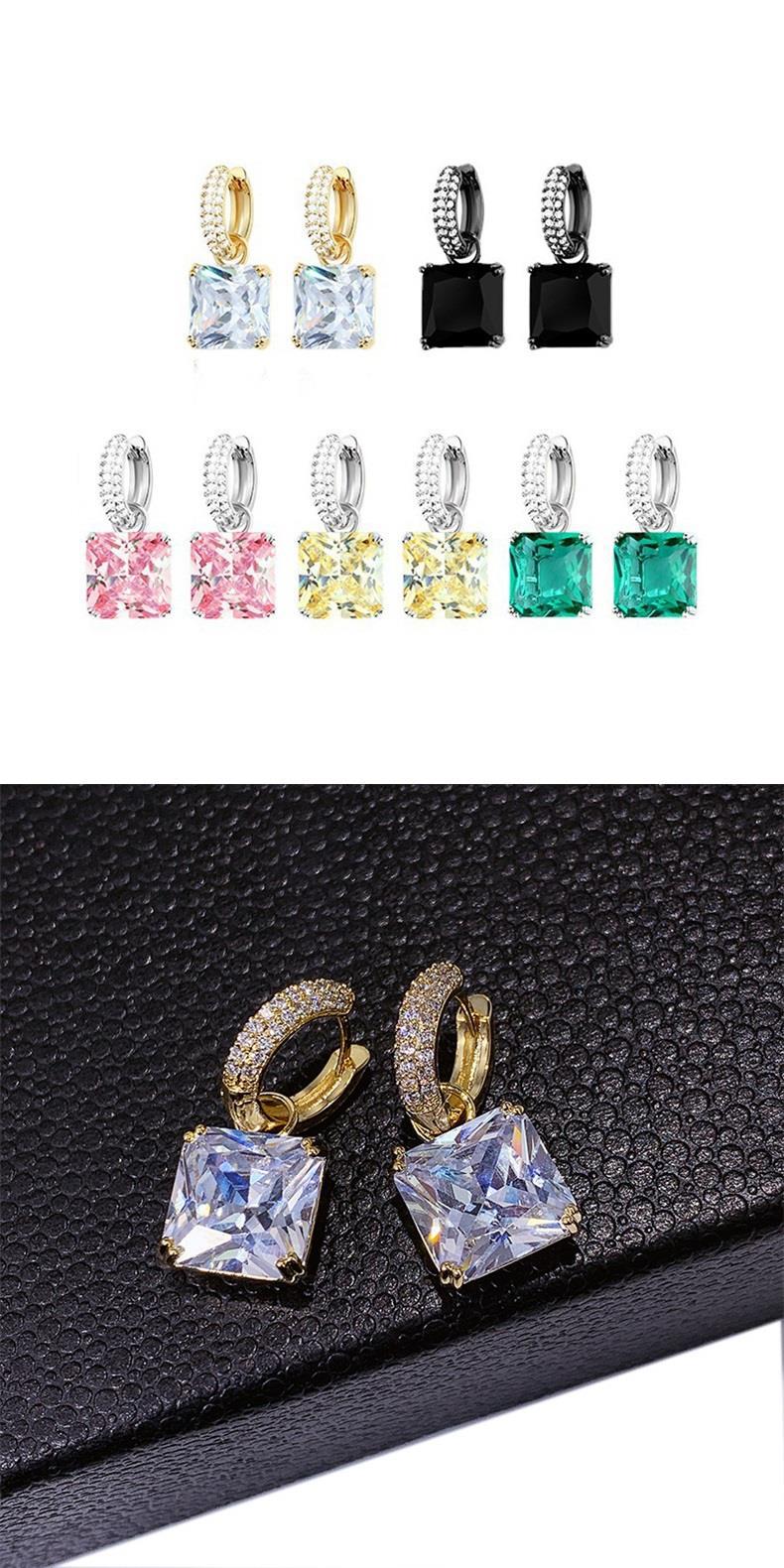 7g Weight Zircon Inlay Material Drop Earrings Classification 1 Pair Quantity 1 Pair Glam Vintage Style Square Solid Color Plating Inlay Copper Zircon Drop Earrings