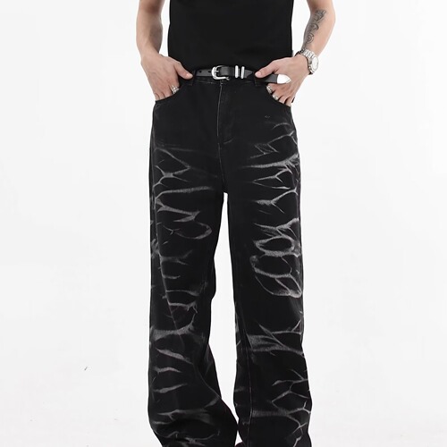 American High Street Wave Texture Design Men's Straight Leg Wide Leg Skinny Jeans for Men