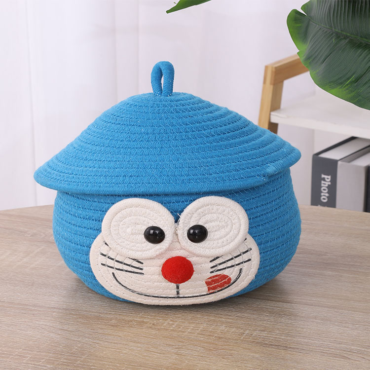 Cotton Rope Woven Storage Basket Desktop Coffee Table Living Room Storage Box Snacks Toys Cosmetics Cartoon Cute Woven Basket