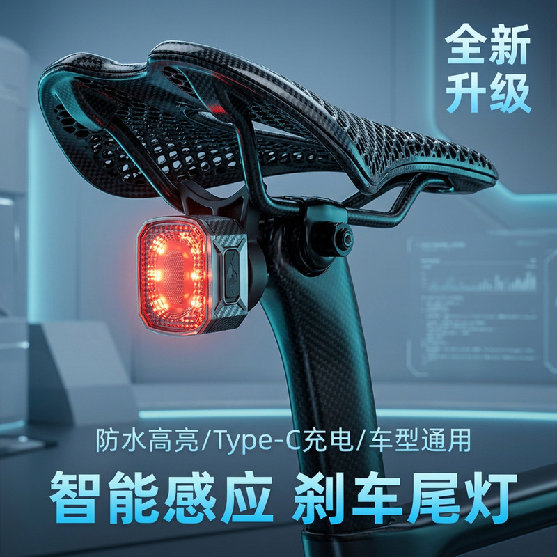 Bicycle Smart Brake Tail Light with Vibration Sensor Road Bike Seat Bow Seat Rod Double Base Night Riding Warning Tail Light
