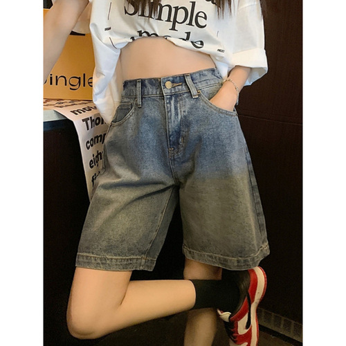 Vintage Cowboy Short Women's Summer Thin High-Waist Loose Versatile Slimming Plus Size Wide Leg Five-Finger Pants
