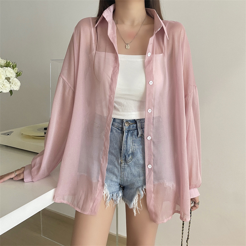 112g Weight Long Sleeve Sleeve Length Single Breasted Placket Type Shirtsleeve Sleeve Type Polyester, Chiffon Fabric Type Regular Top Length Cardigan Tops Type Holiday Occasion Shirt Collar Neckline Loose Fit Type Solid Color Pattern Summer, Spring Season Women's Gender Casual Style Wholesale Women's Casual Solid Color Long Sleeve Blouses 33