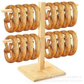 跨境木质可旋转甜甜圈展示架树形椒盐卷饼支架面包店百吉饼展示架